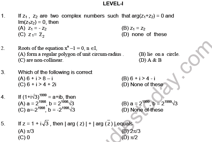 JEE Mathematics Complex Numbers MCQs Set C, Multiple Choice Questions